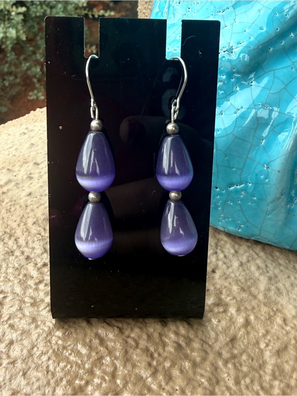 Purple Teardrop Dangle Earrings - Unbranded